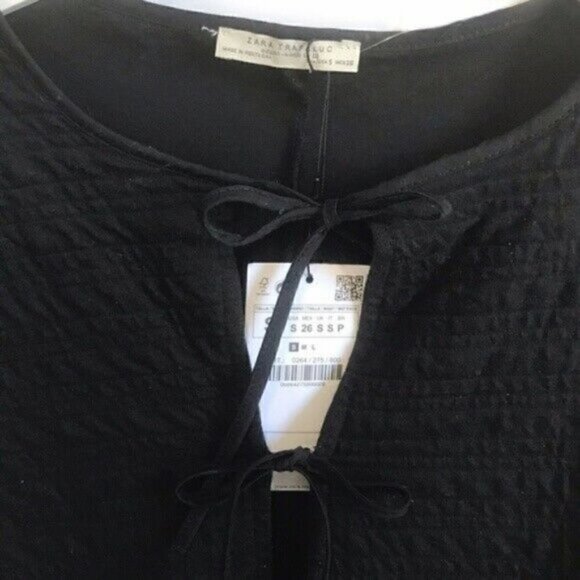 NWT ZARA Black Tie Front Peasant Tunic Top size S - Picture 5 of 8